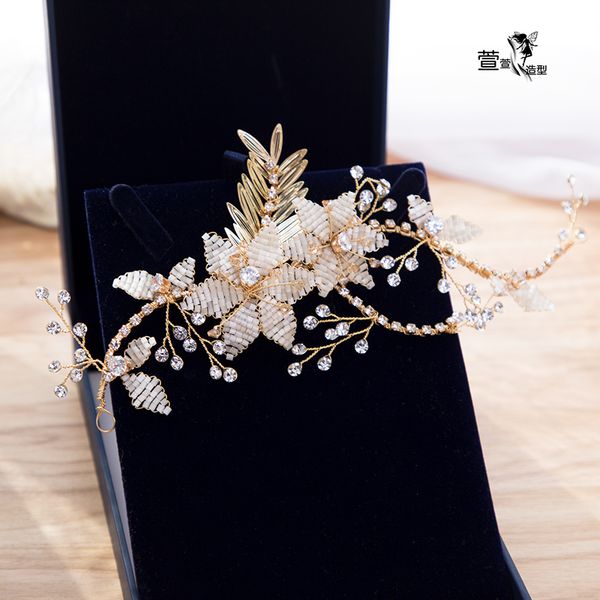 

handmade beaded rhinestone exquisite gorgeous beautiful romantic princess bride headdress wedding hair accessories, Golden;white