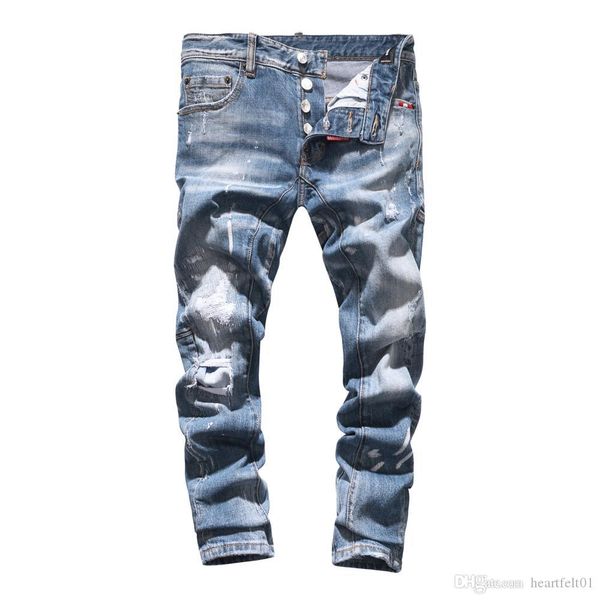 

brand jeans mens luxury designer jeans baggy biker high waisted ripped rock revival black skinny men jean jeckets long pants trousers 082, Blue