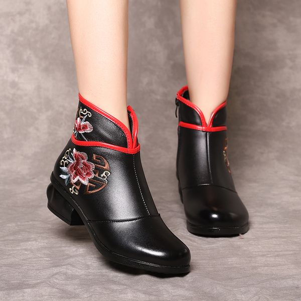 

2019 Spring Boots Women Handmade Vintage Genuine Leather Winter Women Ankle Boots Shoes Female Winter Boots, Black