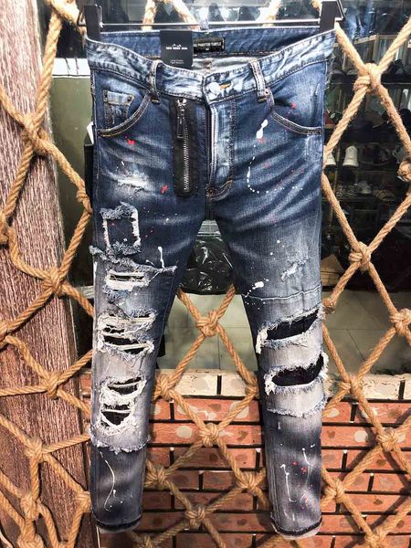 DSQ Phantom Turtle Jeans masculino Jeans Jeans de luxo Jeans Skinny Ripped Guy Cool Hole Denim Moda Fit Fit Men Washed calça 6933