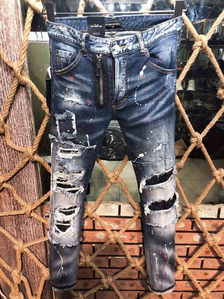 

dsq phantom turtle classic fashion man jeans hip hop rock moto mens casual design ripped jeans distressed skinny denim biker dsq jeans 6933, Blue