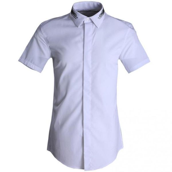

minglu shirt men luxury bead embroidery collar short sleeve mens shirts white fashion slim fit mens dress shirts plus size 4xl, White;black