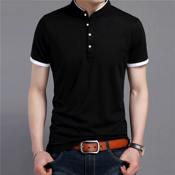 

t-shirt men cotton t shirt full sleeve tshirt men solid color t-shirts &tees mandarin collar long shirt, White;black