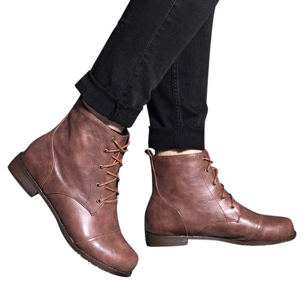 

sagace retro lace up short ankle boots para mulheres low heel shoes ladies ankle boots party for women, Black
