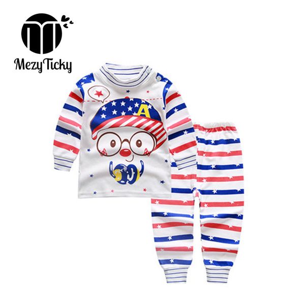 

children cotton underwear autumn winter kids casual sleeping clothes boys girls warm pajamas baby toddler cartoon clothing sets, White