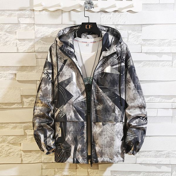 

2020 brand new men's spring summer hooded jacket fashion print windbreaker waterproof bomber jacket casual zipper coat m-8xl, Black;brown