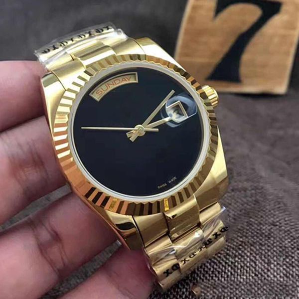 

designer mens automatic 36mm day date watch glide smooth black face mechanics men's watches sapphire original 18k gold stainless steel, Slivery;brown