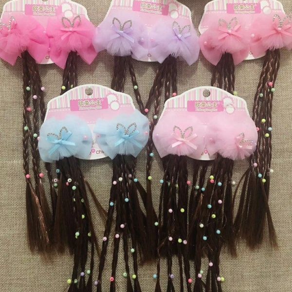 

curly wig hair bow clip hair accessories princess girl lace crown cute sweet kids braid hairpin headwear 0110, Slivery;white