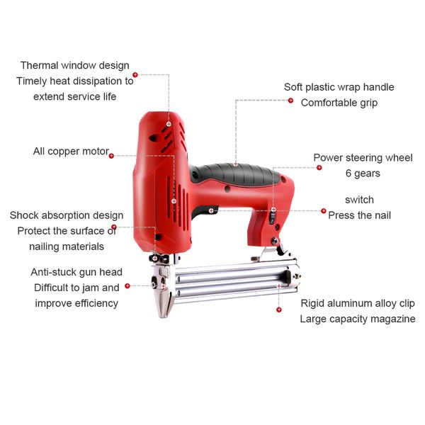 

1022j framing tacker u stapler electric staples gun with 300pcs nails 220v 2000w electric power tools for woodworking hand tool