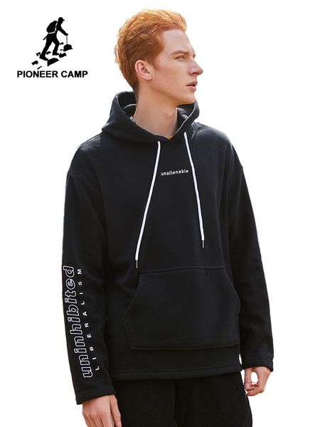 

pioneer camp think men's hoodies causal winter warm fleece hooded black color sweatshirt for men 2019 awy908386