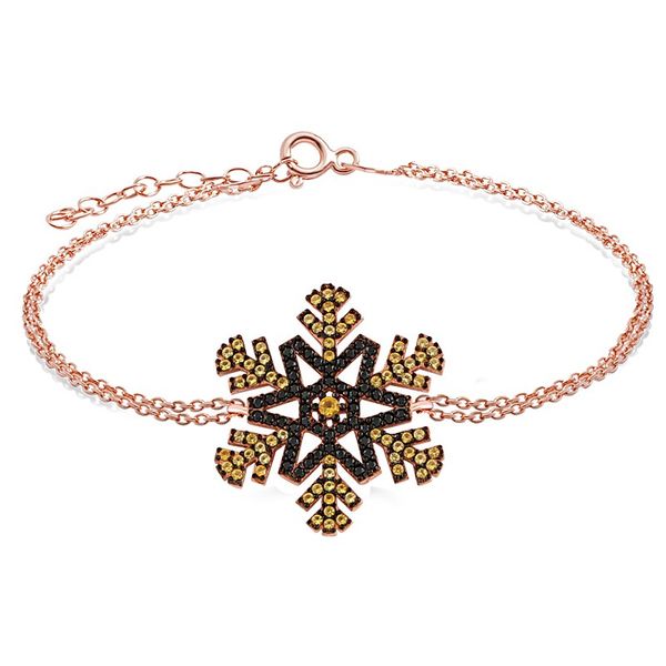 

925 sterling silver yellow black snowflake bracelet, Golden;silver