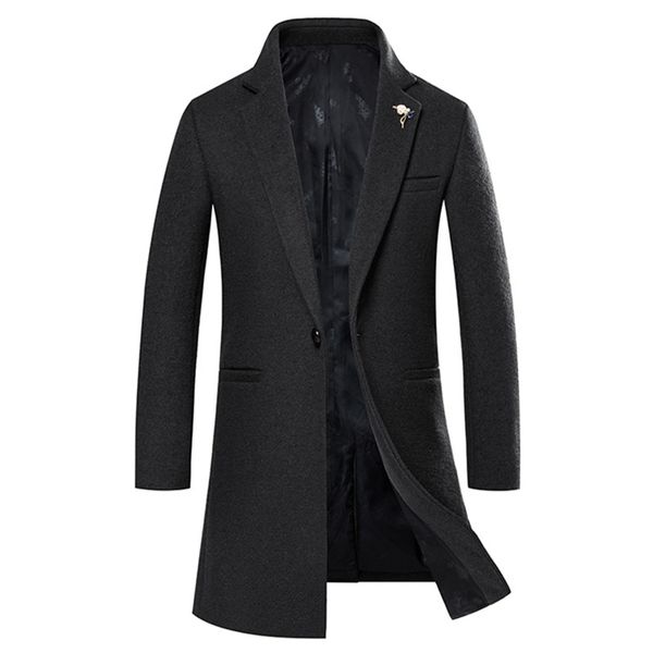 

wool coat plus cotton men's winter slim mid-length woolen trench coat plus size woolen thick warm men's casual blend, Black