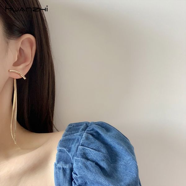 

huanzhi 2019 new s925 silver needle geometric arc metal tassel long drop separable earrings for women girls party simple jewelry