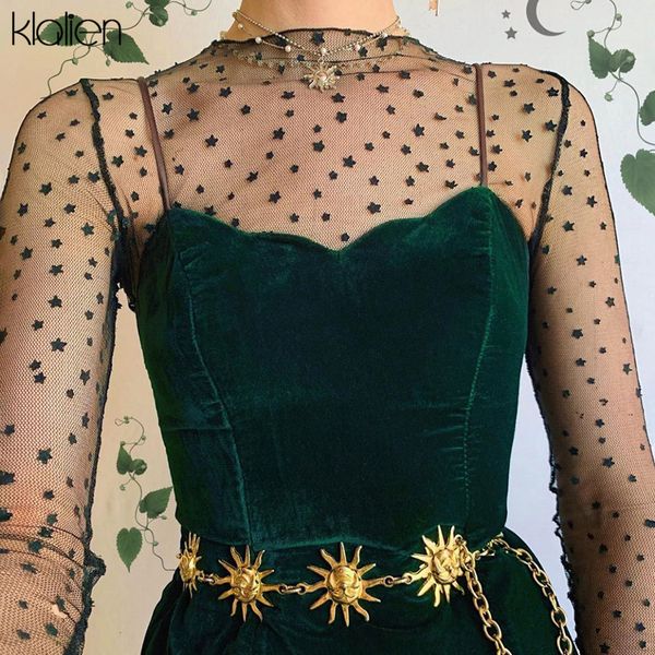 

klalien french romantic embroidered stars lace + simple elegant ladies velvet camisole mini dress 2020 christmas party dress, Black;gray