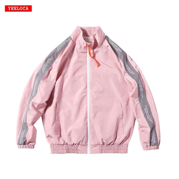 

2018 new pink 3m reflective jacket windbreaker men women fashion retro wear couple wild long sleeves lovers coat, Tan;black