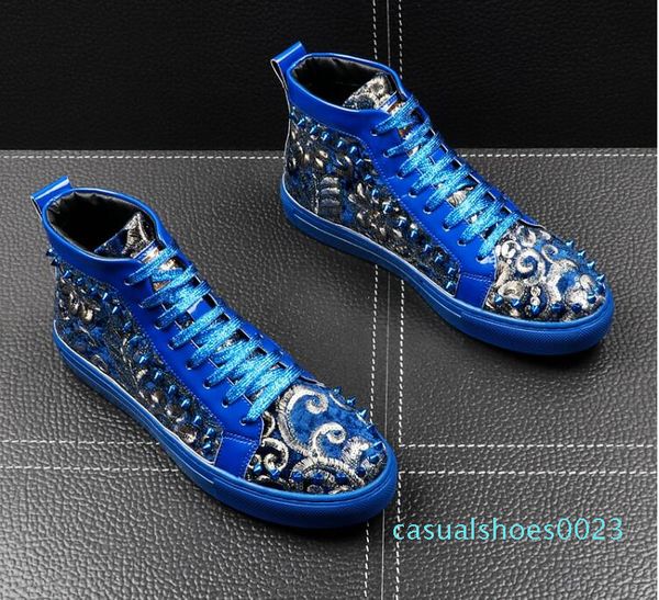 

italy new mens designer nationality rivet paillette casual flats high shoes man punk rock leisure ccasins loafers shoes eur38-43 cr23, Black