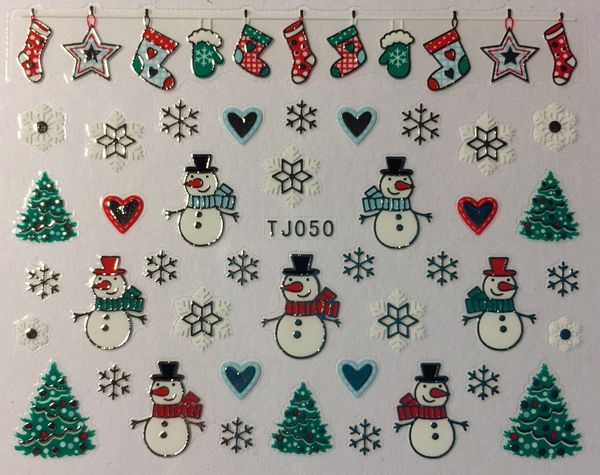 

nail 3d decal sticker christmas tree snowman silk snowflake tj050, Black