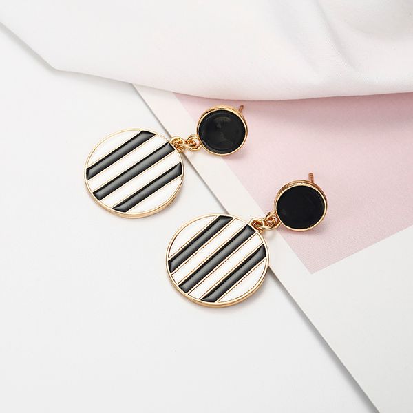 

new fashion stud earrings for women black white stripes geometric earrings gift for birthday wedding brincos, Golden;silver