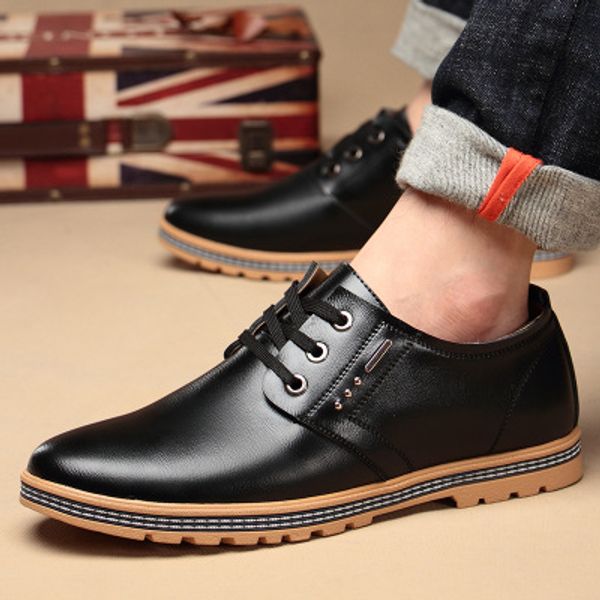 

men's 2019 spring new casual shoes men's business casual lace-up shoes british tide youth single solid color comfortabl, Black