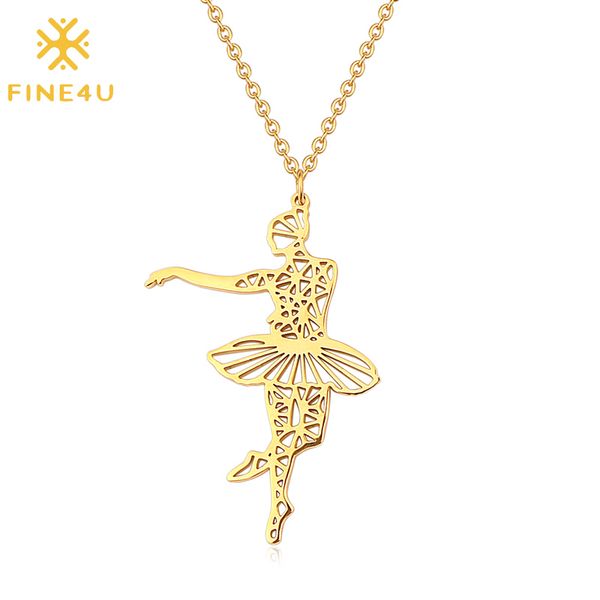 

fine4u n472 stainless steel dancing ballerina dancer ballet dance pendant necklace for women girls jewelry gifts, Silver