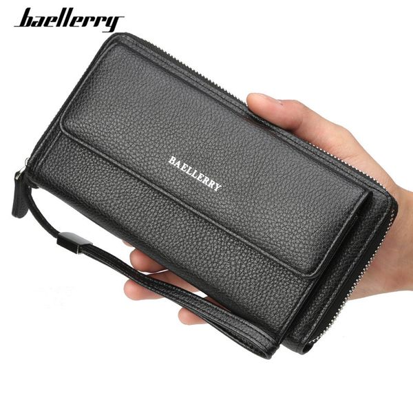 

baellerry 2018 new large capacity wristband wallet male soft leather card holder phone pocket clutch purse men wallets carteira, Red;black