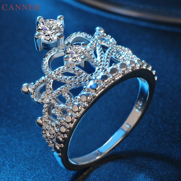 

canner classic crown rings for women cz crystal wedding engagement rings silver color cubic zirconia ring jewelry gifts c40, Slivery;golden