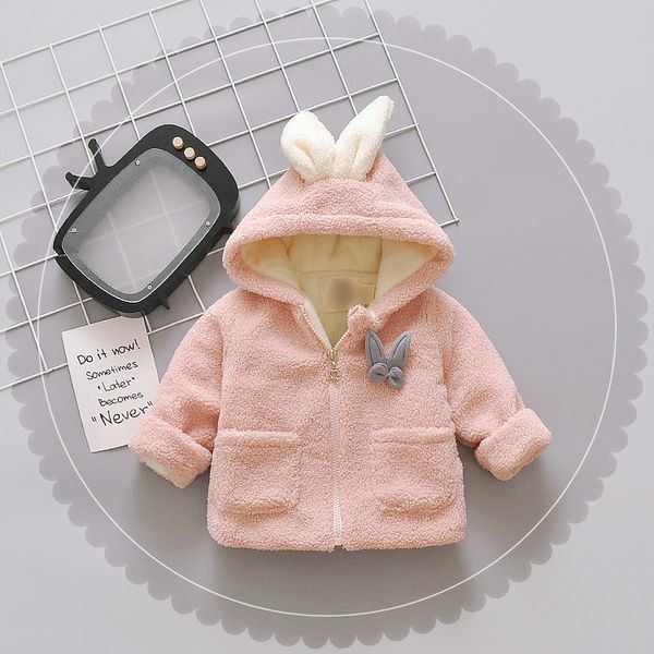 

winter children plus velvet hooded cartoon thick cotton clothing, Blue;gray