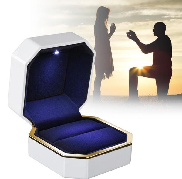 

led light diamond ring box jewelry gift wedding proposal engagement jewelry pendant bracelet necklace ring box holder cny989, Black;white