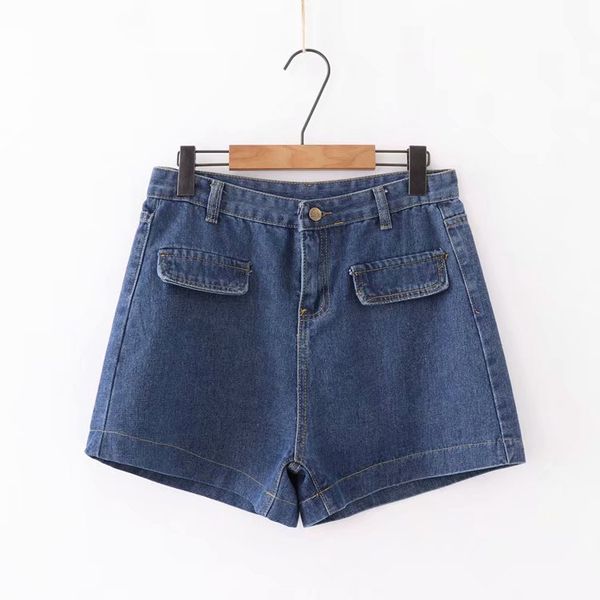 

plus size korean plain denim shorts with pockets, White;black