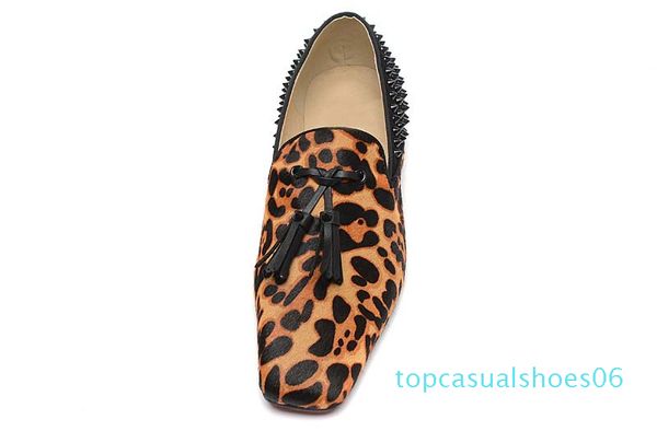 

mens designer shoes red bottom loafers luxury party wedding shoe leopard print with tassels spikes brand dress shoes for men tt06, Black