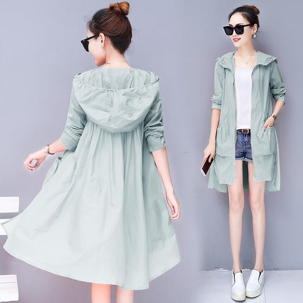 

fashion summer ultra-thin loose trench coat for women hooded long cardigan beach trench coats plus size 3xl windbreaker c5230, Tan;black