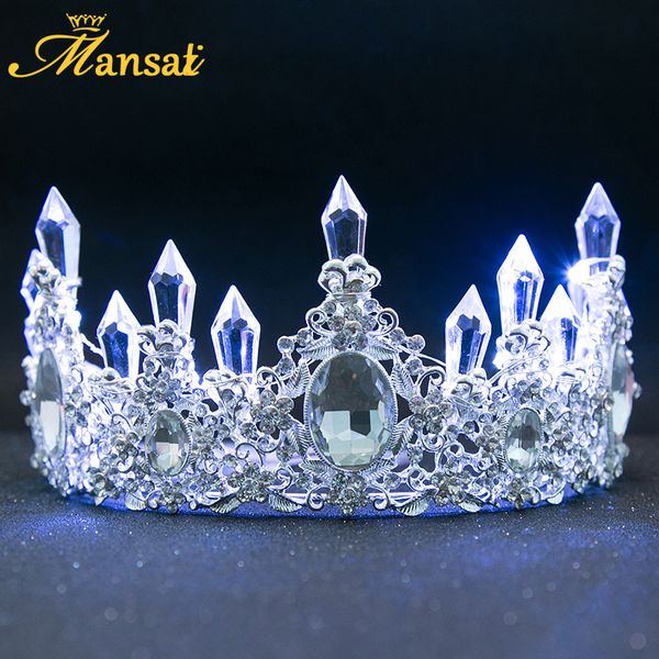 

new shining glowing tiaras white blue led light rhinestone wedding crown luxury princess diadem for bride hair accessories hg107, Golden;white