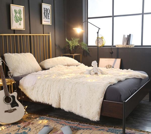 

2020 super soft crystal fleece blanket solid color nordic decorative blanket long plush ultra warm white 4 size