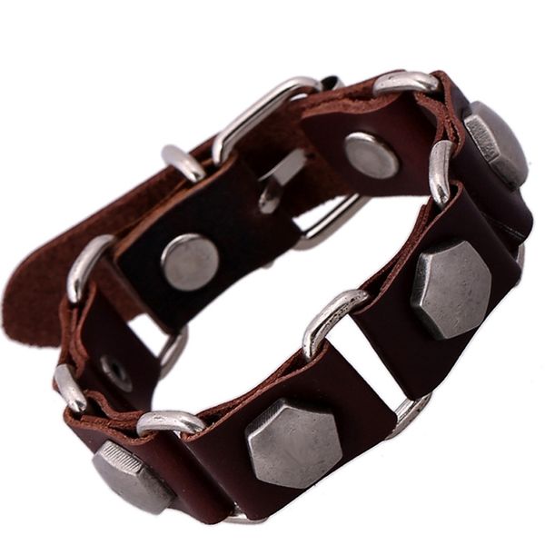

2019 new factory direct leather wrist band punk bracelet hexagon geometric charm bracelets for women fashion jewelry, Golden;silver