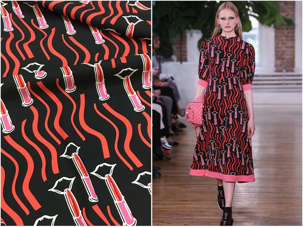 

brand irregular stripes lipstick printing elastic heavy crepe georgette silk fabric maanti-wrinkle silkworm silk skirt fabric, Black;white