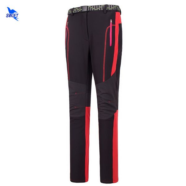 

2020 new spring women outdoor hiking pants softshell waterproof windproof trousers patchwork warm fleece skiing trekking clothes, Black;green