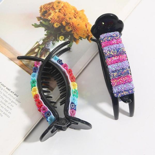 

korean purple colorful hairpins cute sequins hair claw crabs clips barrettes hairgrip for women girls headwear hair accessories, Golden;white