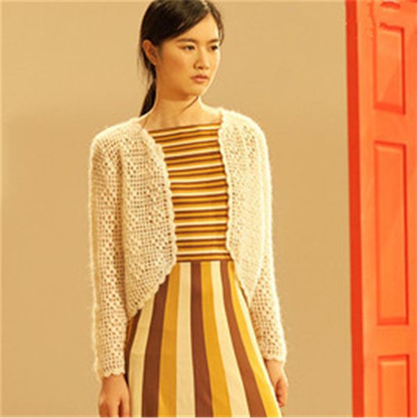 

100% hand made wool knit women casual oneck solid hollow out thin h-straight short cardigan sweater one&over size, White