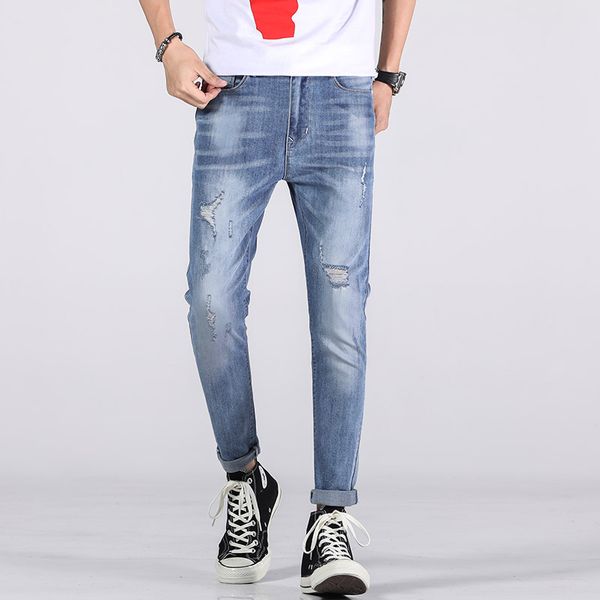 

black jeans brand streetwear pants summer 2019 new denim male calf mens skinny jeans fashion hip hop modis, Blue