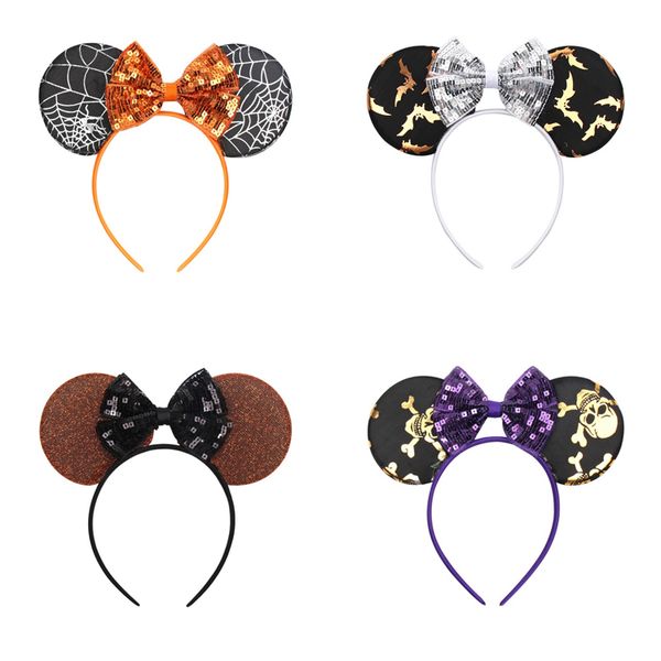 

halloween funny mouse ears hairband with sequin for girl bowknot handmade satin headband festival party kid hair accessories wholesale fj720, Slivery;white