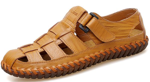 

men cow leather sandals outdoor 2019 summer handmade men shoes breathable casual shoes footwear walking sandals, Black