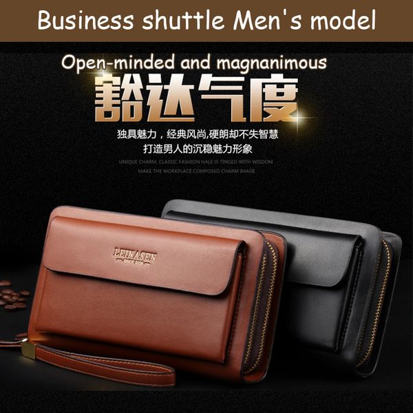 

men's handbags fashion pu leather long wallet double zipper business wallet men's casual handbags men wallets men, Red;black