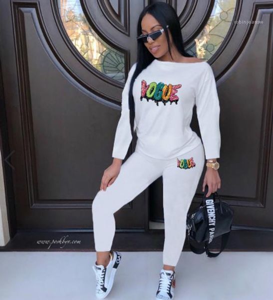 

2pcs pants letter printed sports set casual women designer jumpsuit male clothing autumn womens sequins, White