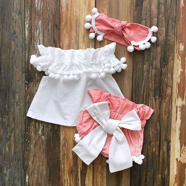 

лето новорожденных девочек одежда принцесса топы платье + шорты наряды набор 0-24m, White