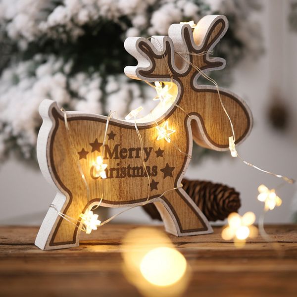 Merry Christmas Printed Wooden Reindeer Figurines Holiday Desktop
