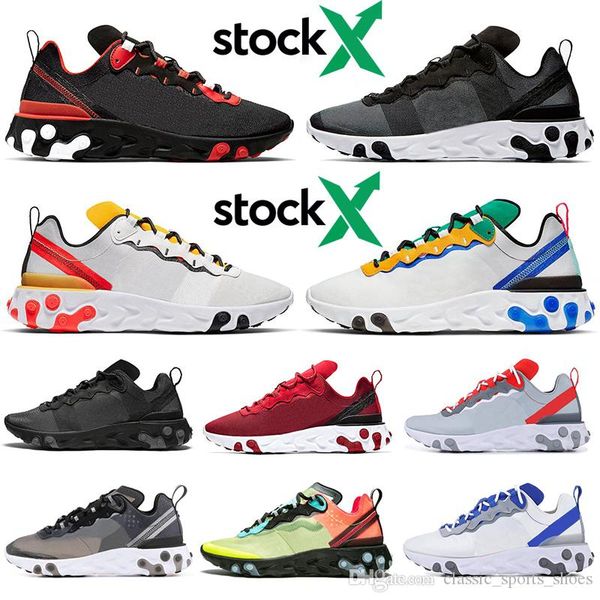 

react element 55 87 stock x bred running shoes men women triple black white tour yellow green sail mens trainers outdoor sports sneakers