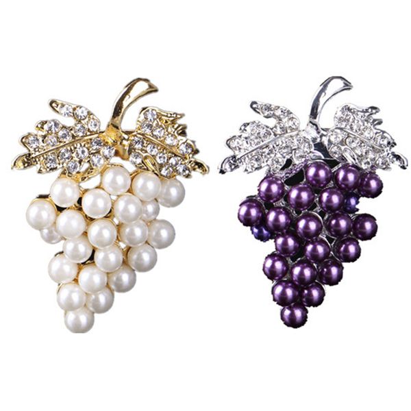 

new shiny rhinestones imitation pearl grape zinc alloy brooches for women fashion elegant brooches trend accessory, Gray