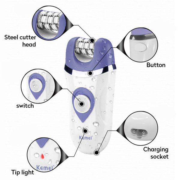 

kemei electric epilator km-297 lady shaver hair clipper multifunctional lady razor shaver facial clean brush 3in 1 rechargeable