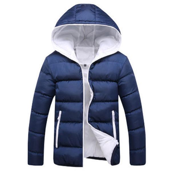 

men winter warm thick outwear windproof coat boy hooded zipper padded jacket male, Black