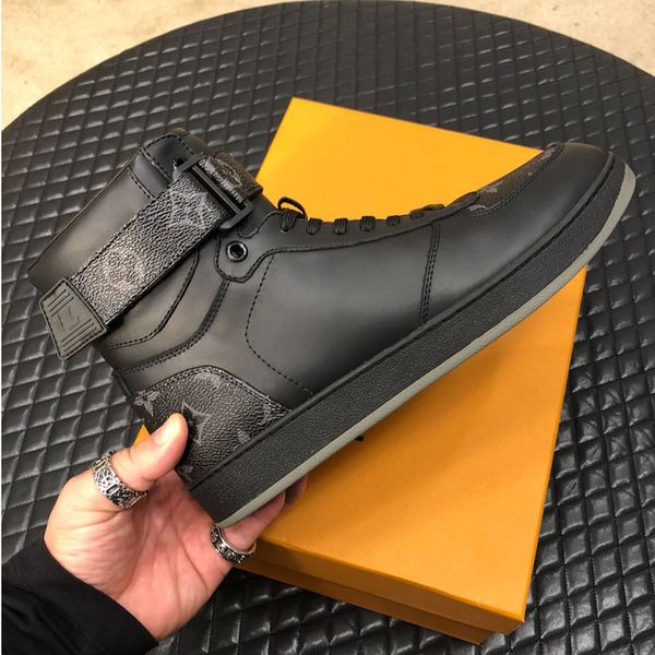 

fashion men genuine leather high help sports shoes luxury youth shoes fashion print casual shoess with box size 38-45, Black